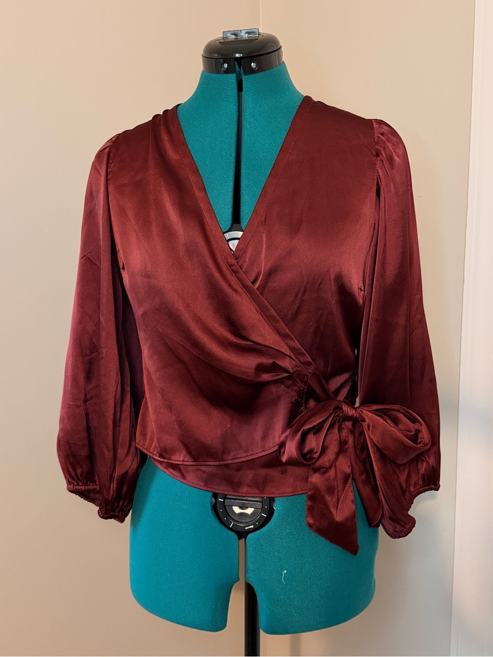 Abercrombie & Fitch Burgundy Satin Wrap Blouse